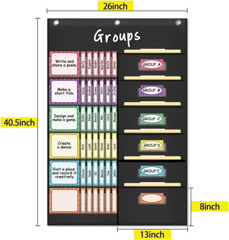 Eamay Small Group Management Pocket Chart with 84 Cards to Keep Small Groups Organized and On Task, Classroom Jobs Pocket Chart and Teacher Must Haves (Black) - Image 4