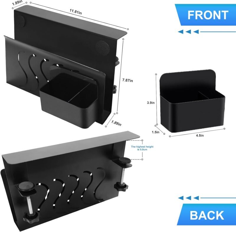 Side Desk Organizer, Clamp-On Side Desk Organization with Magnetic Pen Holder, Double Side Cooling Holes Design No Drill Hanging Heavy Duty Side Desk Laptop Holder for File OfficeLoad Capacity 22 Lbs - Image 3