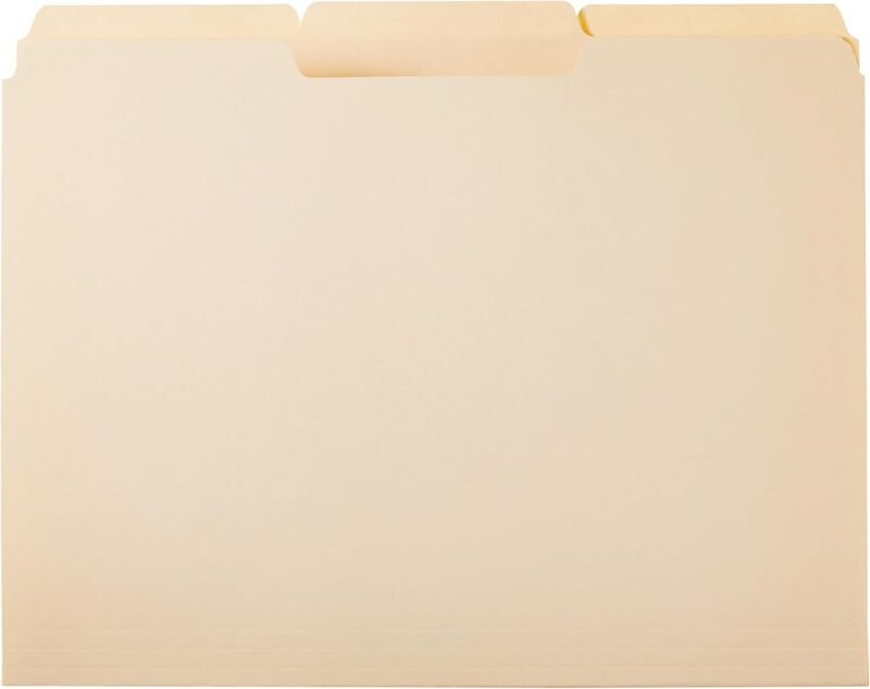 Amazon Basics File Folders with Tabs for Filing, 1/3-Cut Tab, Assorted Positions, Letter Size, Manila, Pack of 100 - Image 3