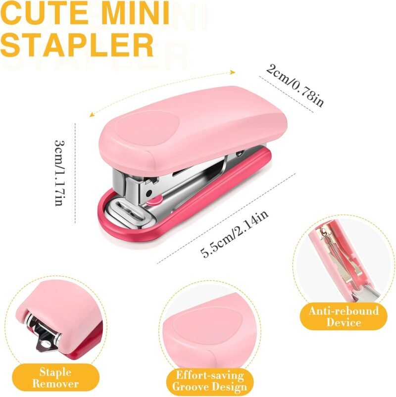 Leinuosen 6 Pack Mini Stapler with 1000 Staples Pink Small Stapler Multipack 16 Sheets Capacity Standard Staples with Box Desktop Remover for Kids School Office Supplies, 3 Colors - Image 2