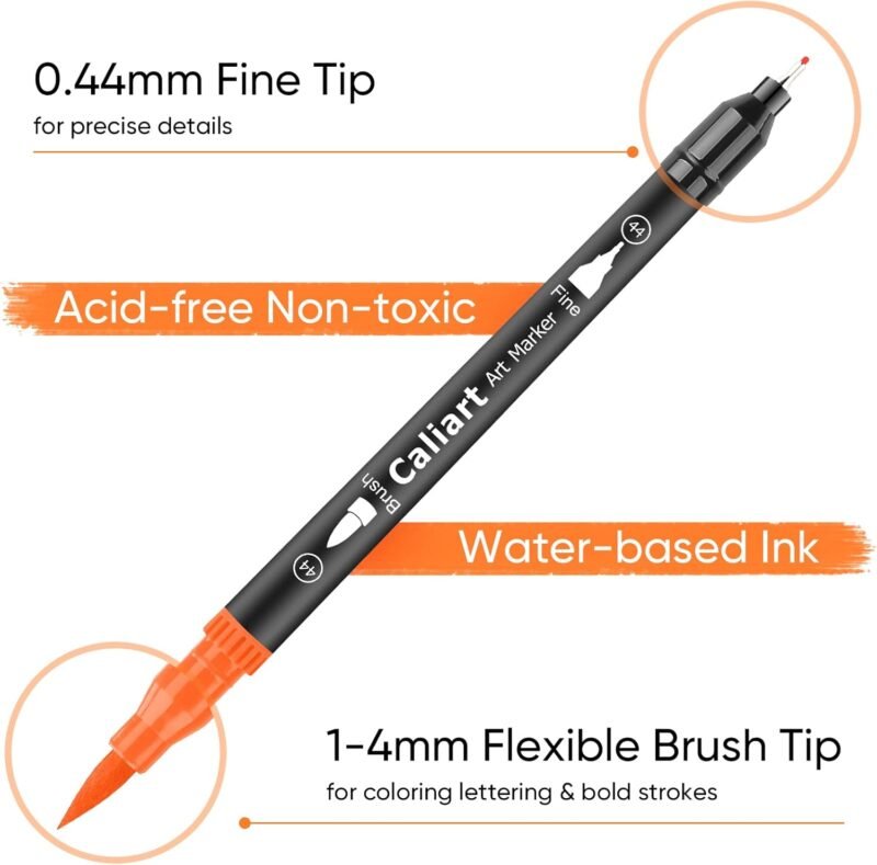 Caliart 34 Double Tip Brush Pens Art Markers, Aesthetic Cute Preppy Stuff School Supplies, Artist Fine & Brush Pen Coloring Markers for Kids Adult Book Cards Drawing Craft Kit Teacher Office Supplies - Image 3