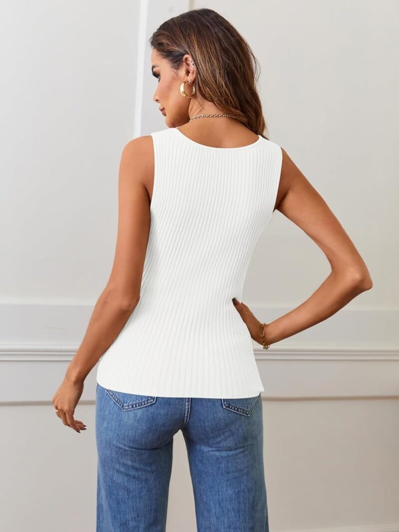 MEROKEETY Women's Ribbed Knit Tank Tops 2025 Square Neck Sleeveless Summer Basic Shirts Sweater Vest - Image 3