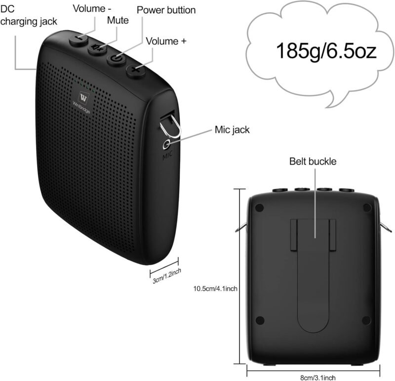 WinBridge Wireless Voice Amplifier for Teachers with Bluetooth Headset Microphone and Waistand, Bluetooth Voice Amplifier, Portable Meagaphone Speaker Mic, Back to Shool Supplies, 15W|1500mAh WB002 - Image 5