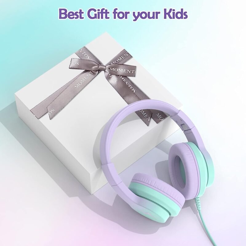 Kids Headphones, Wired Headphones for Kids Over Ear with Microphone, 85/94dB Volume Limiter Headphone for Girls Boys, Foldable Headphone for Learning & Entertainment,Gradient Purple - Image 5