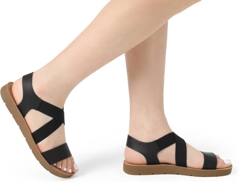DREAM PAIRS Women's Open Toe Elastic Ankle Strap Flat Summer Sandals - Image 5