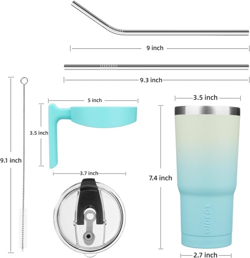 BJPKPK Tumbler With Handle 20 oz Stainless Steel Tumbler With Lid And Straw Insulated Coffee Cups,Mint - Image 3