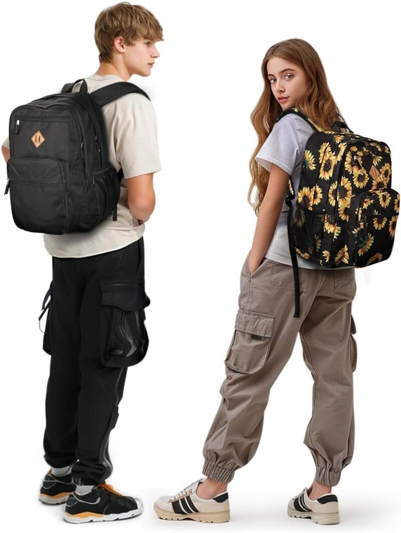 ZORFIN 26L Black Backpack for School, College, and Travel: Water Resistant Bookbag with 8 Compartments - Image 9