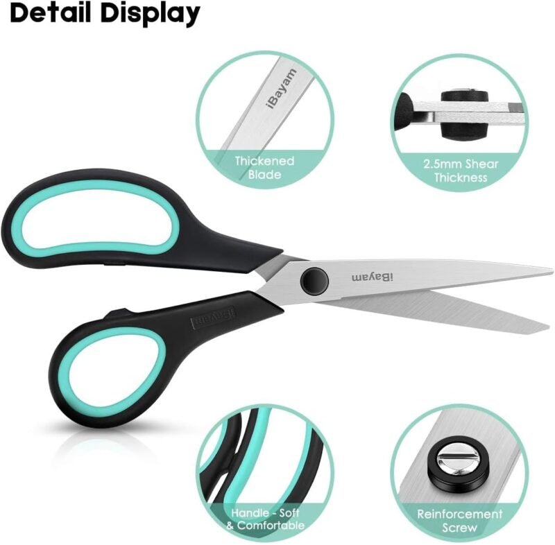 3-Pack 8" Heavy Duty Scissors with Ultra Sharp Blades and Comfort Grip Handles - For Office, Home, School, Sewing, and Crafts - Image 4