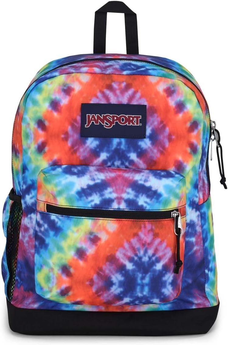 JanSport Cross Town Plus Backpack - Large Main Compartment, Side Water Bottle Pocket, 15-Inch Padded Laptop Sleeve - Red/Multi Hippie Days