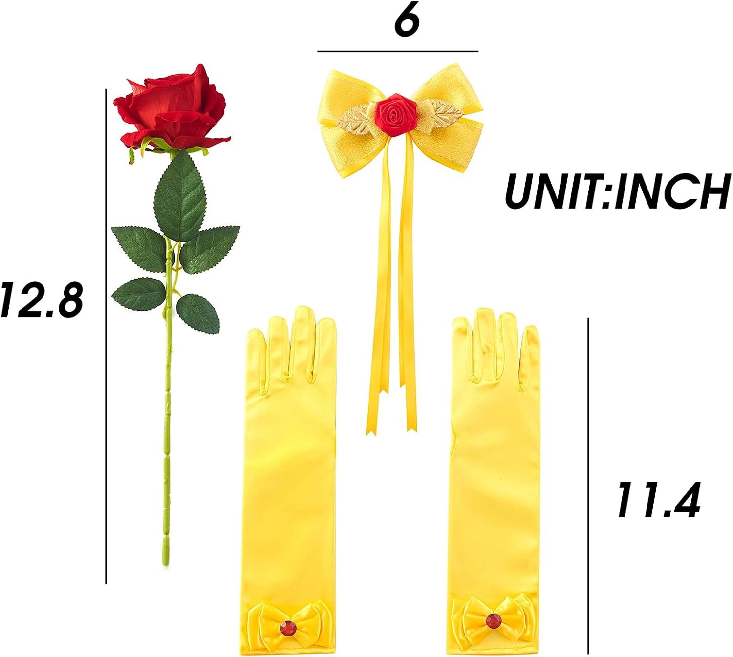 JiaDuo Girls Princess Costume Accessories Halloween Dress Up Hair Bow Glove Rose Flower Set - Image 6