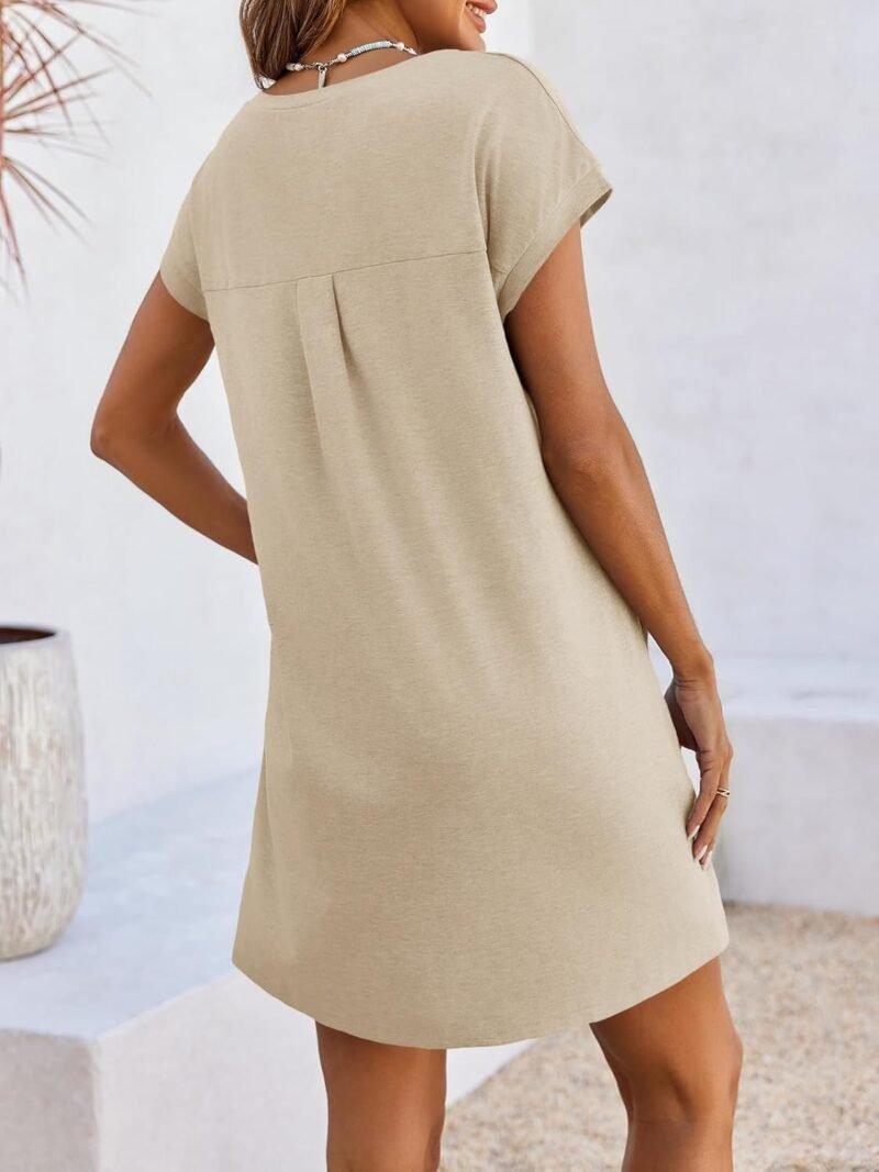 Wenrine Womens Summer T Shirt Dress Casual Short Sleeve Crewneck Loose Flowy Mini Dresses with Pockets - Image 4