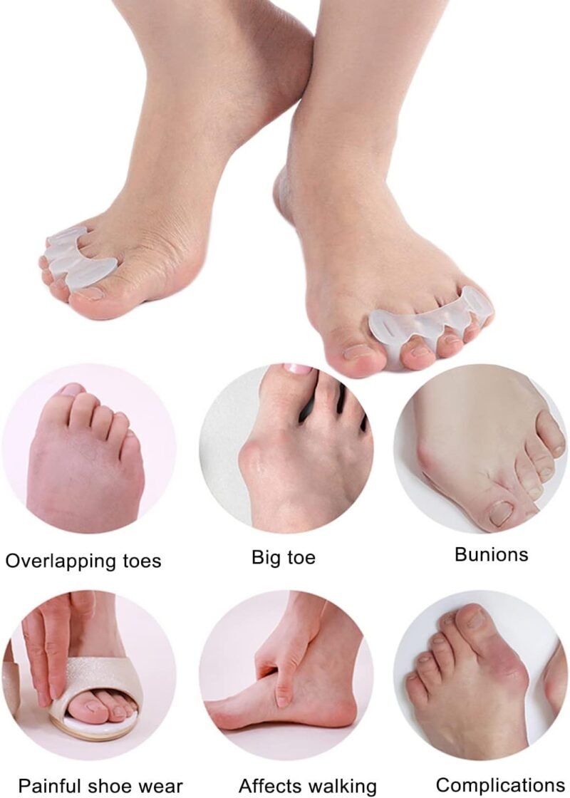 2Pairs Toe Separators Toe Spacers for Women Men to Correct Bunion, Relieve Feet Pain, Foot Alignment, Toe Straighteners for Hammertoes, Plantar Fasciitis (M, Women Shoe Size 9-12.5, Men: 7-11) - Image 5