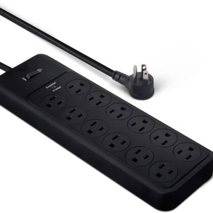 Amazon Basics Surge Protector Power Strip, 12-Outlet, 4000 Joules, 8ft Extension Cord, Rectangle, for Home, Office, Gaming Room, Black