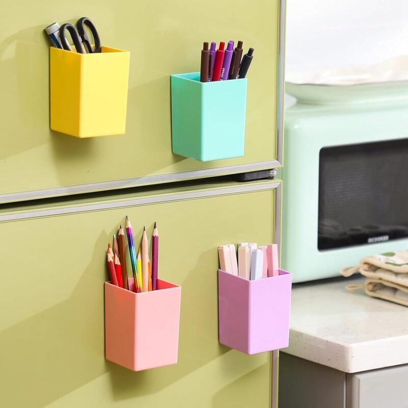 4 Pcs Classroom Magnetic Storage Boxes with Write Wipe Labels Magnetic Storage Containers Treasure Box Plastics Pen Holder for Classroom Whiteboard Dry Erase Board Refrigerator Supply - Image 4