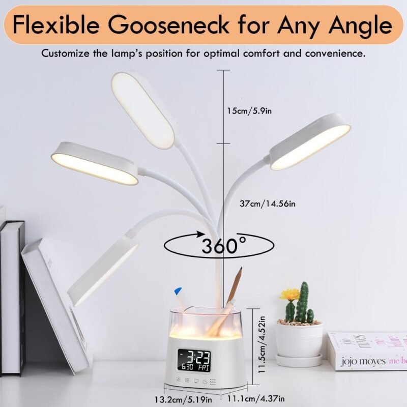 WILIT LED Desk Lamps for Home Office with Pen Holder, Table Lamp for Bedroom with USB Charging Port & Clock, RGB Night Light, Study Lamp for Kids Student, Desk Lamp for College Dorm Room Essentials - Image 7