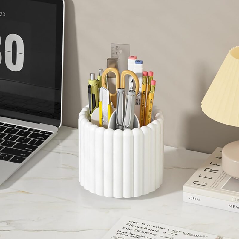 Anyoifax 360 Rotating Makeup Brush Holder 7 Slots Make Up Brush Organizer Removable Spinning Cosmetic Brushes Storage Pen Holder for Vanity, Dresser, Desk, White - Image 3