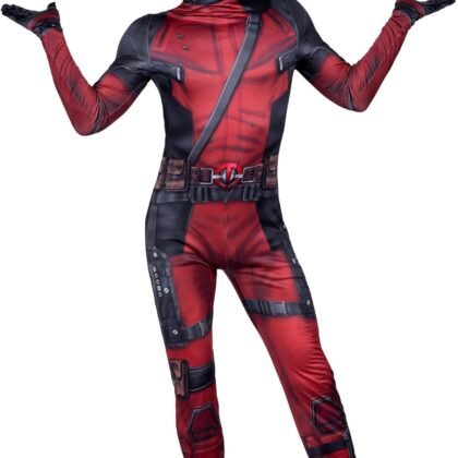 MARVEL Deadpool Official Adult Deluxe Zentai Halloween Costume - Stretch Spandex with Wrist Slits