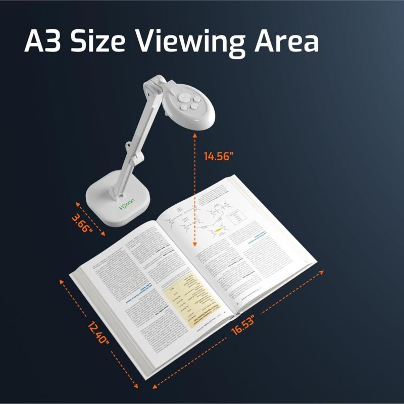 INS-2 4K USB 13MP Document Camera with Auto Focus, LED Light, Mic, A3-Size Capture, Compatible with MacOS, iPadOS, Windows, Chromebook for Remote Teaching, Web Conferencing - Image 4