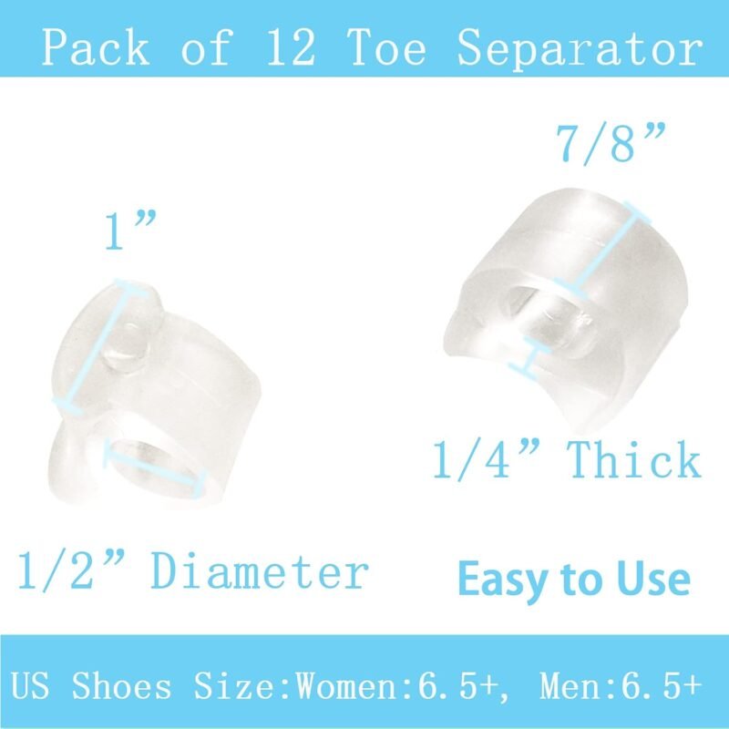 Pack of 12 Gel Toe Separator, (1/4" Thick) Big Toe Spacers, Single Loop Toe Spreader for Bunions, Overlapping Toe, Corrector and Spacer (Clear) - Image 2
