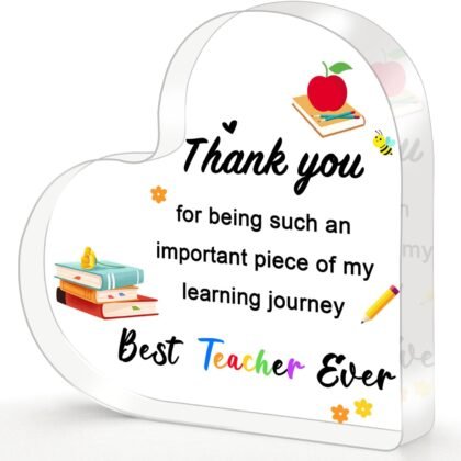 Teacher Appreciation Gifts 2025 - Heart Shaped Acrylic Plaque 4x4 Inch, End of Year Thank You Gift from Students, Graduation Teacher Gifts Ideas, Thankful Quotes Keepsake, Paperweight, Retirement