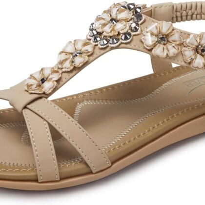 SHIBEVER Flat Sandals for Women Dressy: Summer Comfortable Ankle Strap Womens Sandal