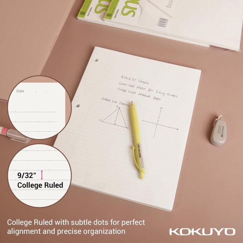 ​​Kokuyo Campus Loose Leaf Paper for 3 Ring Binders, Smooth Writing Lined Paper, 500 Sheets, 11” x 8-1/4”, College Ruled, Bleeding-Resistance, School Suppliers, Made in Japan (WSG-NO-887G1) - Image 4