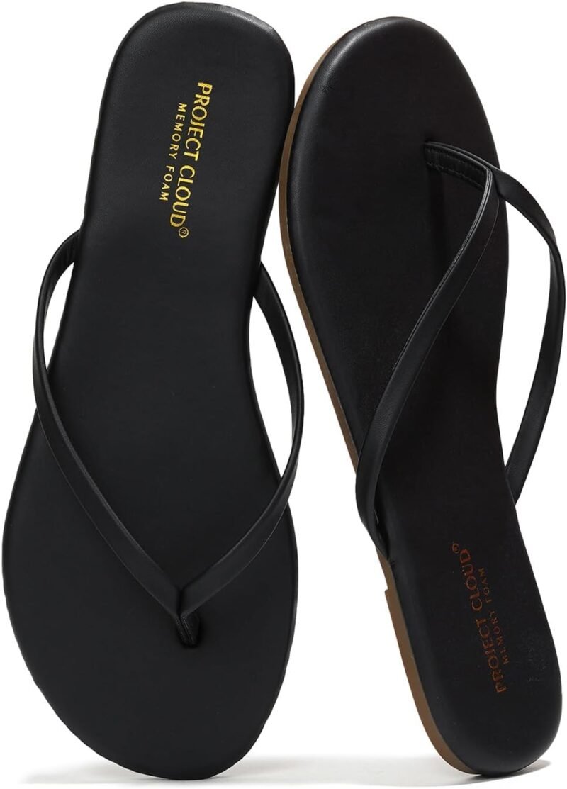 Project Cloud Flip Flops for Women - Memory Foam Flats Summer Sandals for Women 2025 - Vegan Leather Lightweight Womens Sandals Summer Beach Essentials Slides
