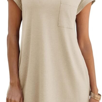 Wenrine Womens Summer T Shirt Dress Casual Short Sleeve Crewneck Loose Flowy Mini Dresses with Pockets