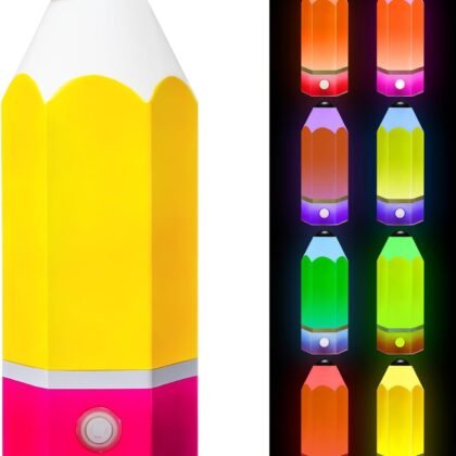 VIHOSE Classroom Pencil Lamp, Glass LED Design, Adjustable Multicolor Night Lights for Back to School Gifts Classroom Elementary Teachers Desk Garden Bedroom Table Decoration