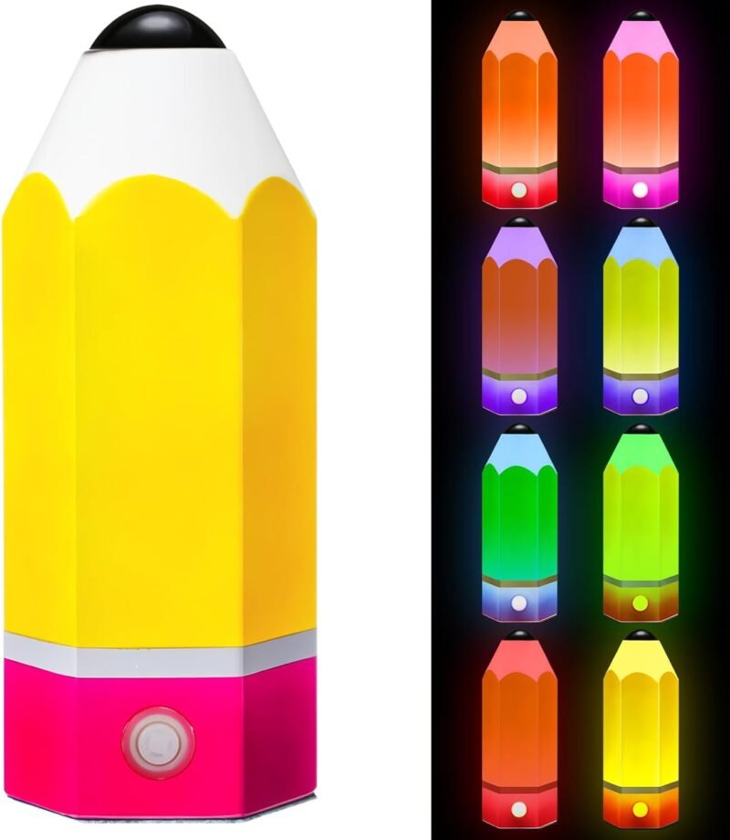 VIHOSE Classroom Pencil Lamp, Glass LED Design, Adjustable Multicolor Night Lights for Back to School Gifts Classroom Elementary Teachers Desk Garden Bedroom Table Decoration