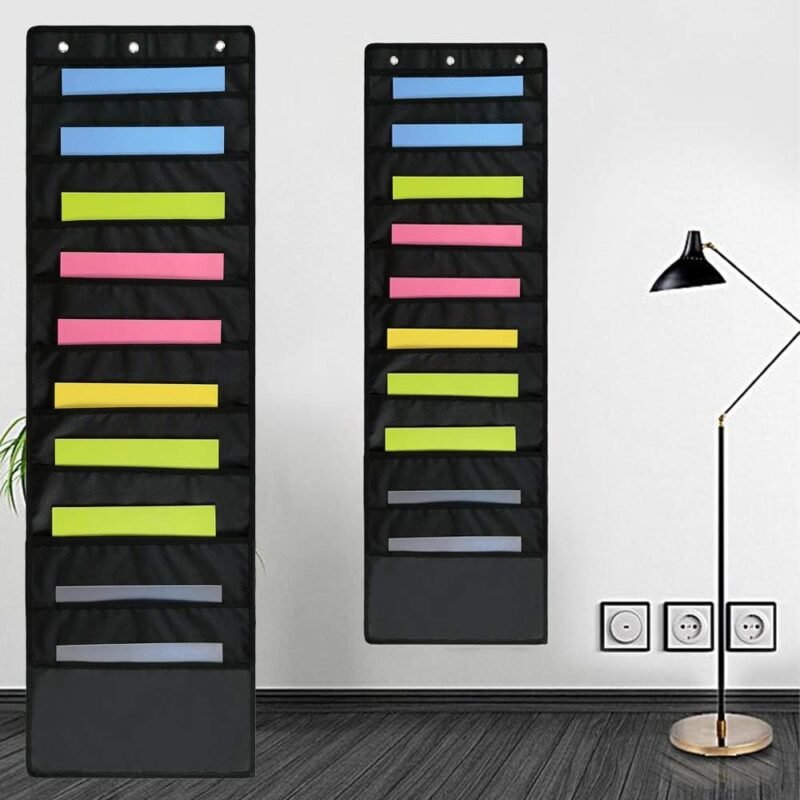Hanging Wall File Folders Holder Organizer 10 Pocket for Office Home School or Studio Storage Pocket Chart Cascading Fabric File Organizer with 3 Door Hangers - Image 5