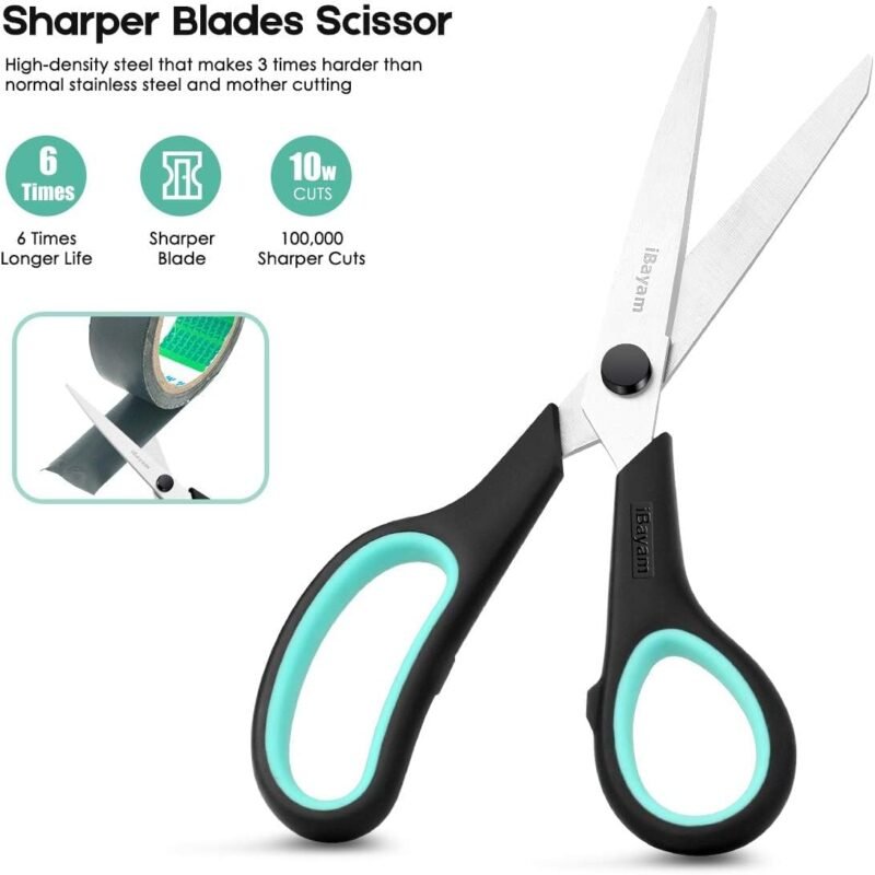 3-Pack 8" Heavy Duty Scissors with Ultra Sharp Blades and Comfort Grip Handles - For Office, Home, School, Sewing, and Crafts - Image 3