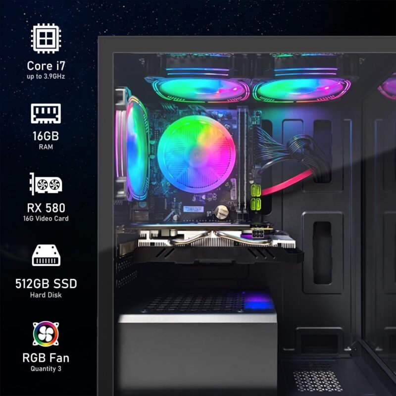 STGAubron Gaming PC Desktop, Radeon RX 580 16G GDDR5, Intel Core i7 up to 3.9G, 16G RAM, 512G SSD, 600M WiFi, BT 5.0, RGB Fan x3, RGB BT Sound Bar, Windows 10 Home - Image 2