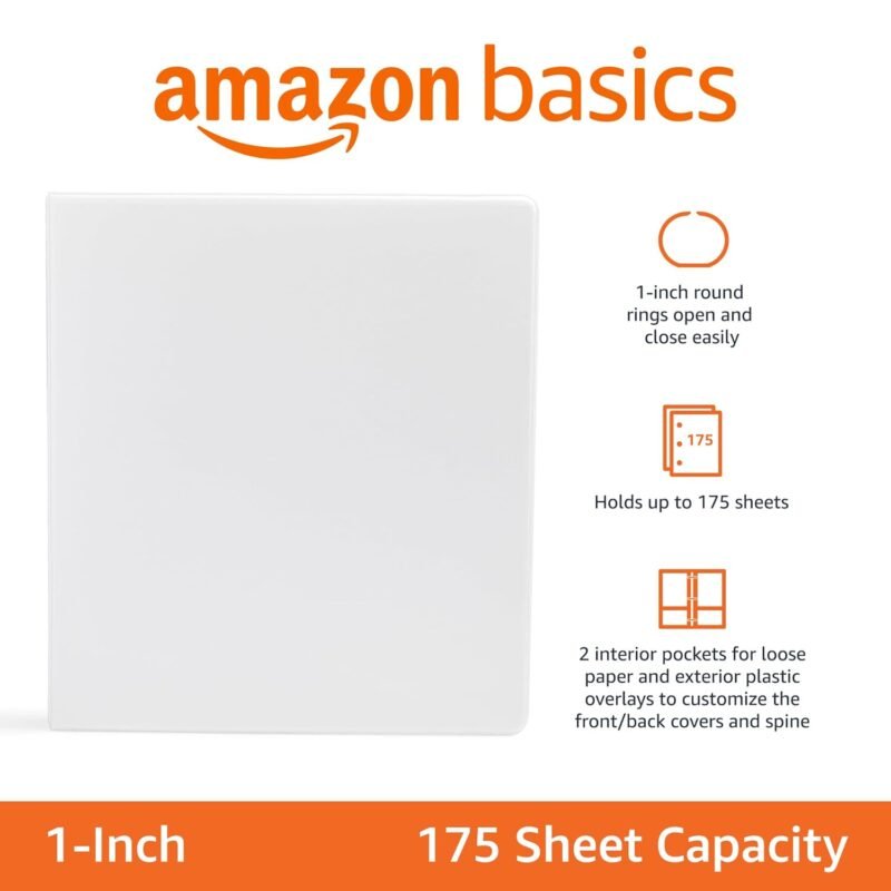 Amazon Basics 3-Ring Binder, 1-Inch - White, 4-Pack - Image 2