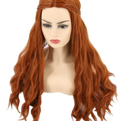 Women Wigs Long Curly Dark Red Ginger Cosplay Halloween Costume Wigs Auburn Brown wig