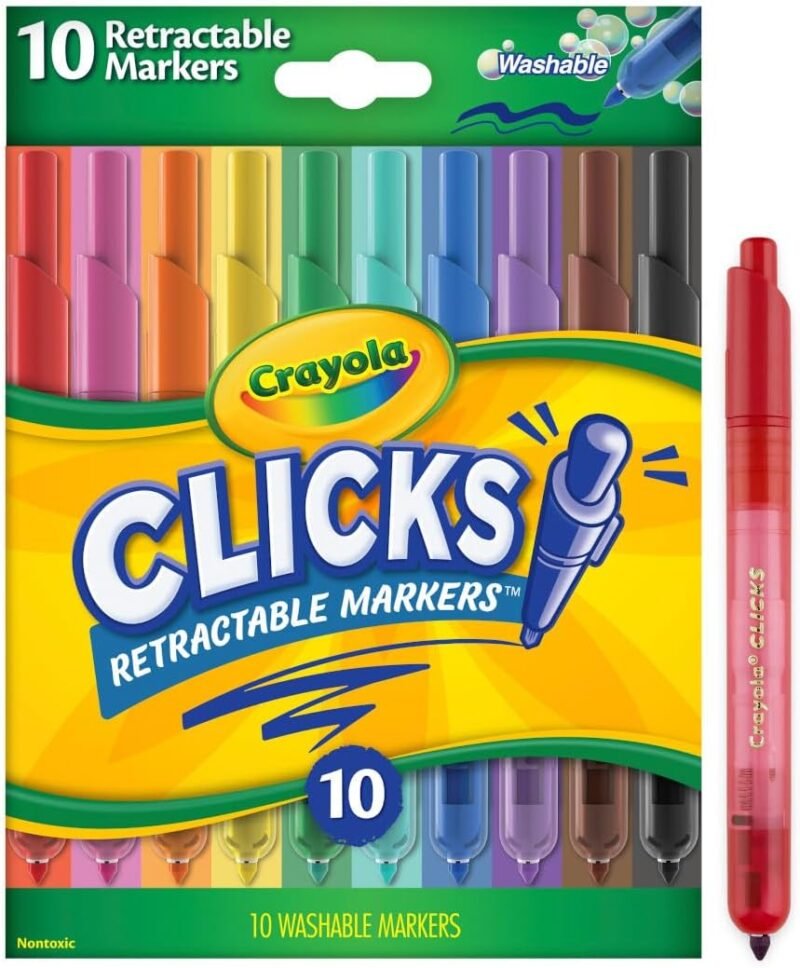 Crayola Clicks Retractable Tip Marker Set for Kids (10ct), Markers For School, Long Lasting Coloring Book Supplies, No Dry, Back to School Essentials, 6+ - Image 2