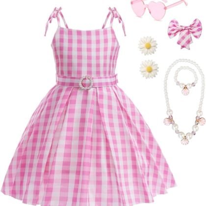 Girls Pink Cosplay Costume Dress Halloween Birthday Party Costumes With Accessories 3-12 Years