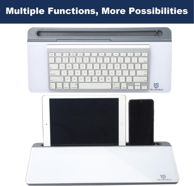 Small Desktop Glass Whiteboard Dry-Erase-Board - Computer Keyboard Stand White Board Surface Pad with Drawer, Desk Organizers with Accessories for Office, Home, School Supplies - Image 5