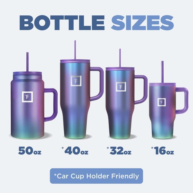 IRON °FLASK Co-Pilot Insulated Mug w/Straw & Flip Cap Lids - Cup Holder Bottle for Hot, Cold Drink - Leak-Proof - Water, Coffee Portable Travel Mug - Aurora, 40 Oz - Image 6