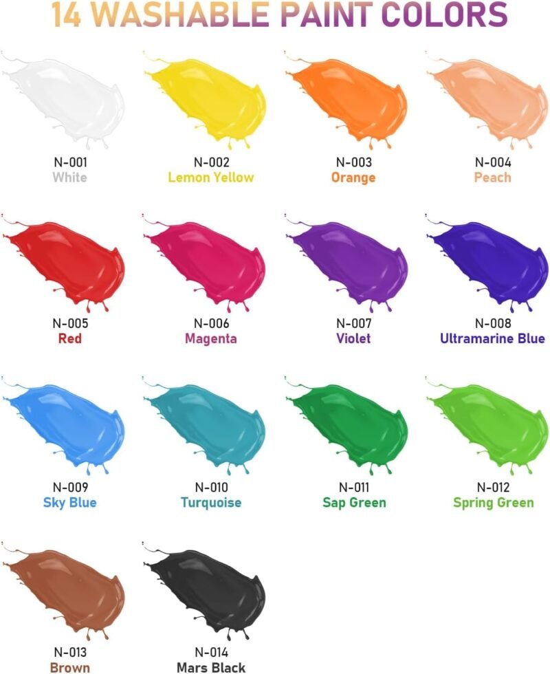 Nicpro 14 Colors Large Washable Paint Set (33.8 oz, 1000ml), Acrylic Bulk Paint Supplies Non Toxic Children Tempera Paint for Art, Craft DIY, Poster & Finger Paint, School, Home,Classroom - Image 7