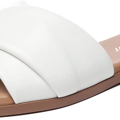 Athlefit Women's Summer Flat Sandals Slip On Square Toe Soft Leather Slide Sandals