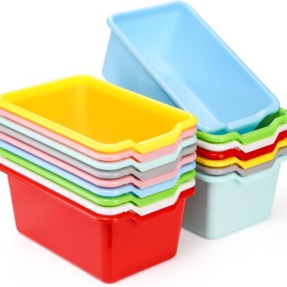 WUWEOT 16 Pack Cubby Bins Classroom Toys Bins, Plastic Books Storage Bins, Easy-to-Grip Stackable Crafts Organizer for Classroom, Nursery, Playrooms And Home Organization