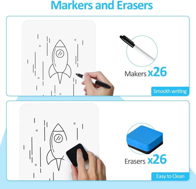 Dry Erase LapBoards, PANDRI 26 Pack Double Sided 12.5 x 9 Inch Whiteboards with 26 Erasers and 26 Markers, Dry Erase Boards for Kids Students Classroom Teacher Supplies - Image 4