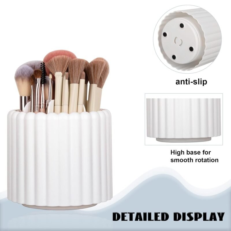 Anyoifax 360 Rotating Makeup Brush Holder 7 Slots Make Up Brush Organizer Removable Spinning Cosmetic Brushes Storage Pen Holder for Vanity, Dresser, Desk, White - Image 6