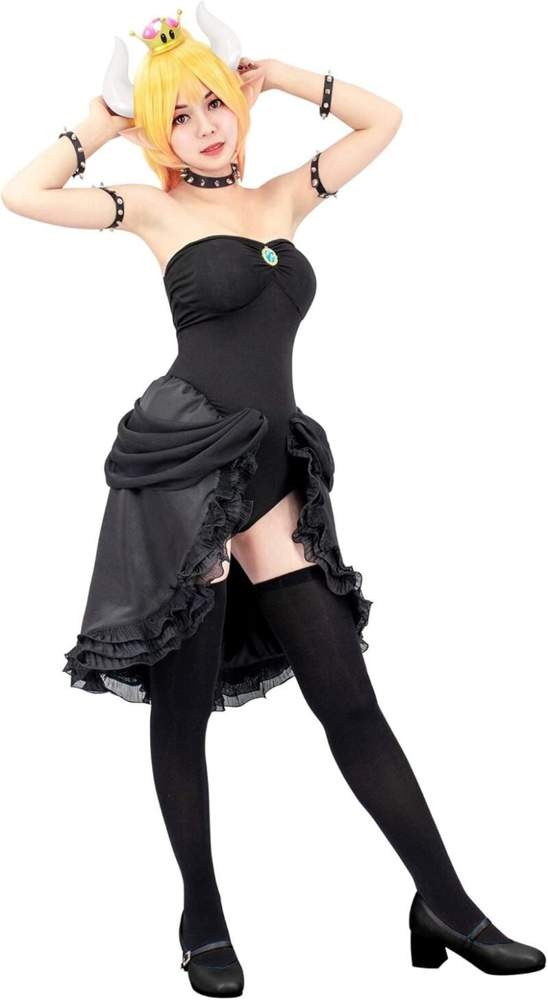 C-ZOFEK Women's Bowsette Cosplay Costume Black Dress with Accessories