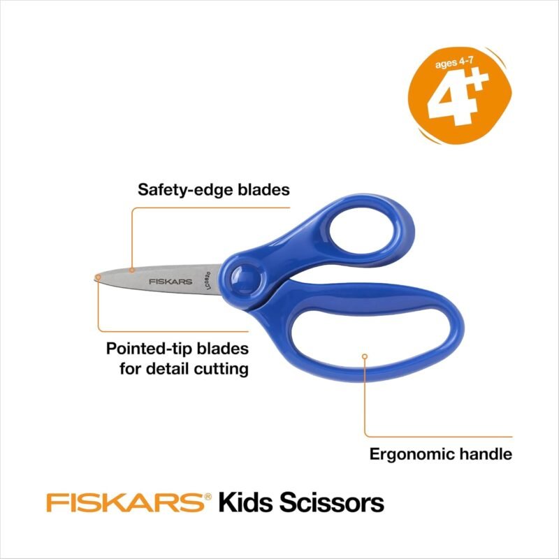 Fiskars 5" Pointed-Tip Scissors for Kids 4-7 (3-Pack) - Scissors for School or Crafting - Back to School Supplies - Red, Blue, Turquoise - Image 3