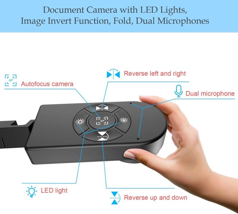 8MP USB Document Camera for Teachers and Classroom for A3 A4 Size with Dual Mic, 3-Level LED Light, Up and Down, Left and Right Image Inversion, for Distance Teaching & Learning - Image 3