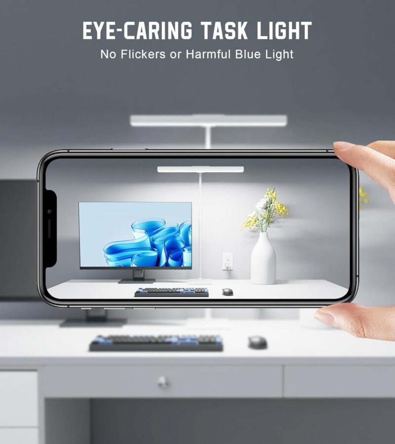 LED Desk Lamp for Home Office with Base, Eye-Caring Architect Task Light with Adjustable Gooseneck 12W USB Adapter Touch Control 5 Dimmable Brightness & Color Tall Lamp for Work,Reading,Craft - Image 4