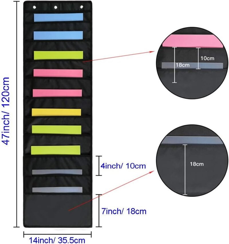 Hanging Wall File Folders Holder Organizer 10 Pocket for Office Home School or Studio Storage Pocket Chart Cascading Fabric File Organizer with 3 Door Hangers - Image 2