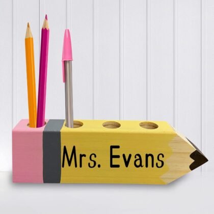 Teacher Gifts - Teacher Name Pencil Holder - Teacher Christmas Gift for Women Men Desk Sign Classroom School Office Decor